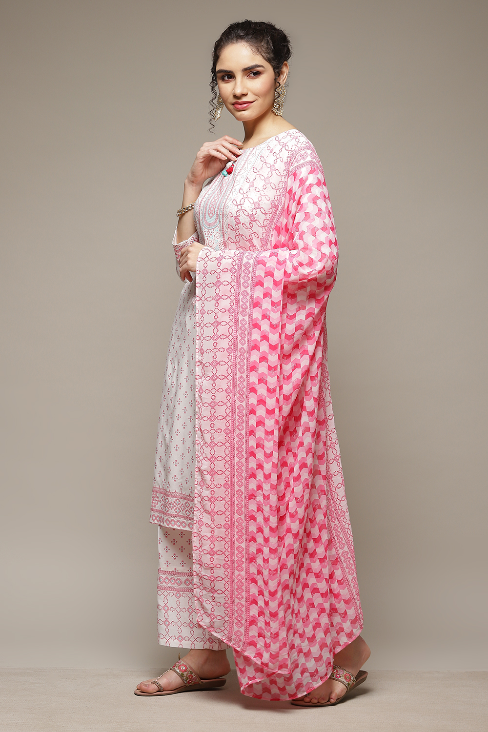 White LIVA Straight Kurta Suit Set image number 5